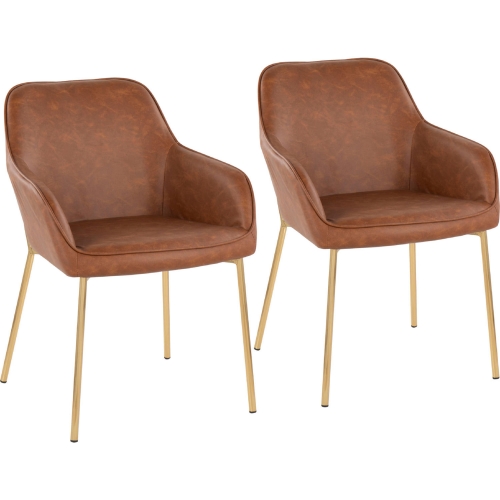 Daniella Dining Chair in Camel Leatherette & Gold Steel (Set of 2)